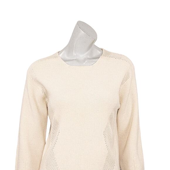 HELMUT LANG Wool Modern Borders Pullover Sweater Beige knit sz P S - Picture 8 of 11